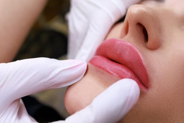 Aumento de labios sin cirugía - Médico especialista evaluando los labios de una paciente femenina, para determinar el tamaño ideal que armonice su rostro