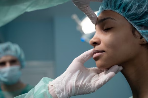 Mejor doctor de rinoplastia en Madrid - Cirujano plástico le da un último vistazo al rostro de una paciente antes de una intervención quirúrgica para mejorar la forma y proyección de su nariz