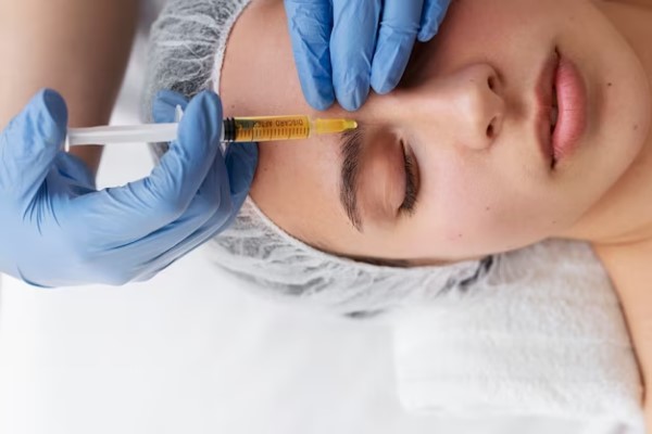 Dermatóloga especializada en medicina estética administra una serie de microinyecciones con ácido hialurónico para corregir asimetrías y mejorar el aspecto de la nariz de una paciente