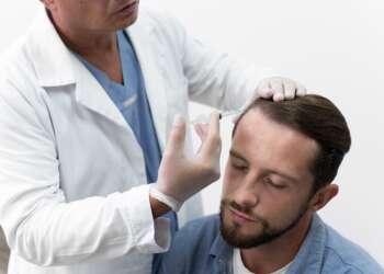 Cirujanos capilares en Valladolid - Medico especialista realizando un tratamiento capilar a un hombre joven