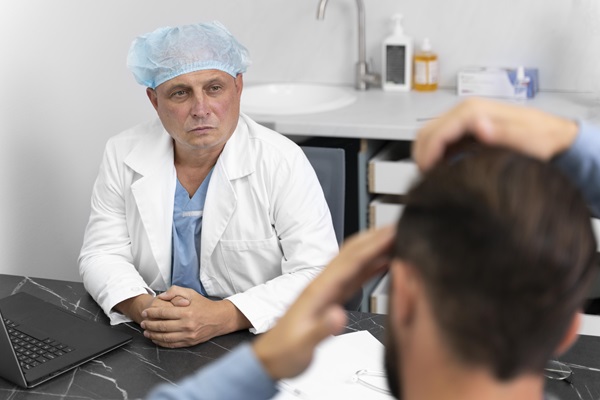 Paciente acude a la consulta con un doctor para resolver todas sus dudas sobre el tratamiento de implante de cabello