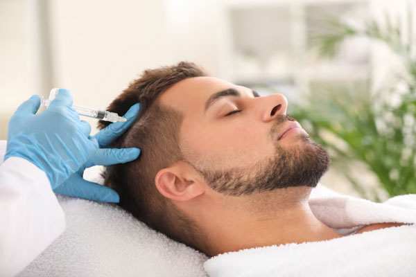 Hombre recibe tratamiento de plasma rico en plaquetas para combatir la pérdida de cabello