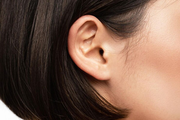 Tipos de orejas - Vista ampliada de los detalles de una oreja pequeña de mujer