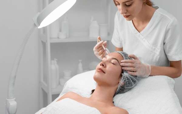 mesoplastia - mujer en la consulta de la especialista sometiéndose a un tratamiento facial en inyección