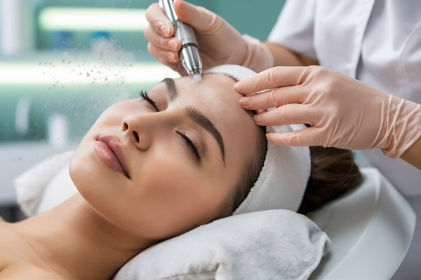Tratamiento regenerador facial - Mujer aplicándose un tratamiento de microdermoabrasión, para exfoliar la piel de su rostro