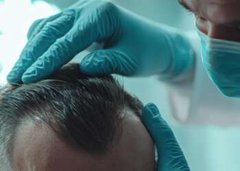 Injerto capilar Barcelona - Médico tricólogo evaluando el cuero cabelludo de un hombre con alopecia en una de las mejores clínicas de injerto capilar Barcelona