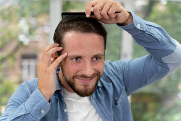 Hombre feliz luego de recuperar su cabello natural con un tratamiento de implante capilar Madrid