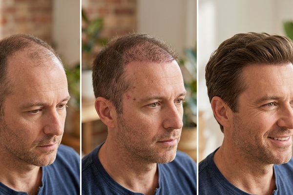 Evolución del trasplante de cabello en un hombre con alopecia avanzada