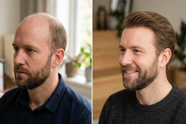 Injerto capilar antes y después - Comparación de un hombre antes y después de realizarse un injerto capilar Madrid