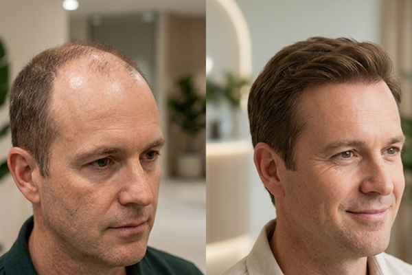 Injerto capilar antes y después - Evolución del injerto capilar realizado en la mejor clínica trasplante capilar Madrid a un hombre con alopecia androgénica
