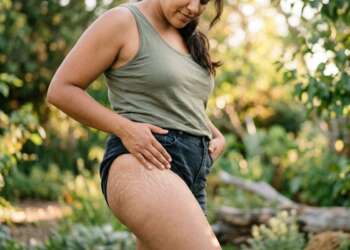 Estrías - Mujer con estrías blancas en las piernas debido al estiramiento de la piel