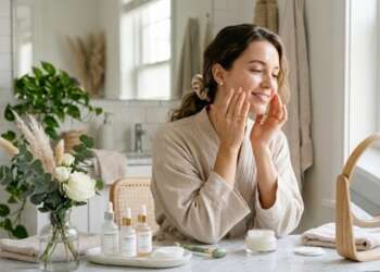 Skincare - Mujer realizándose una rutina facial con productos de skincare profesional para cuidar la piel del rostro