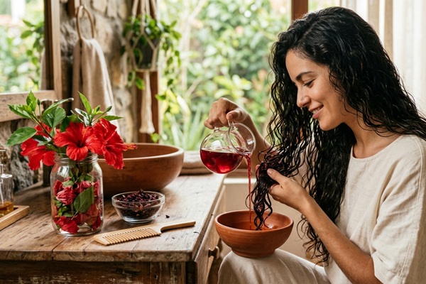 Mujer aplicando una mascarilla capilar para nutrir el cabello con un masaje del cuero cabelludo