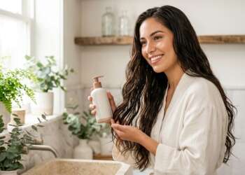 Cuál es la función del acondicionador - Mujer aplicándose un acondicionar para obtener un cabello sedoso