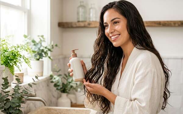 Cuál es la función del acondicionador - Mujer aplicándose un acondicionar para obtener un cabello sedoso